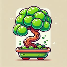 A cartoon of a bonzai tree, symbolizing growth and sustainability.